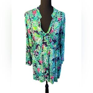 Lily Pulitzer Green and Pink Sarasota Women’s Blouse Size Large